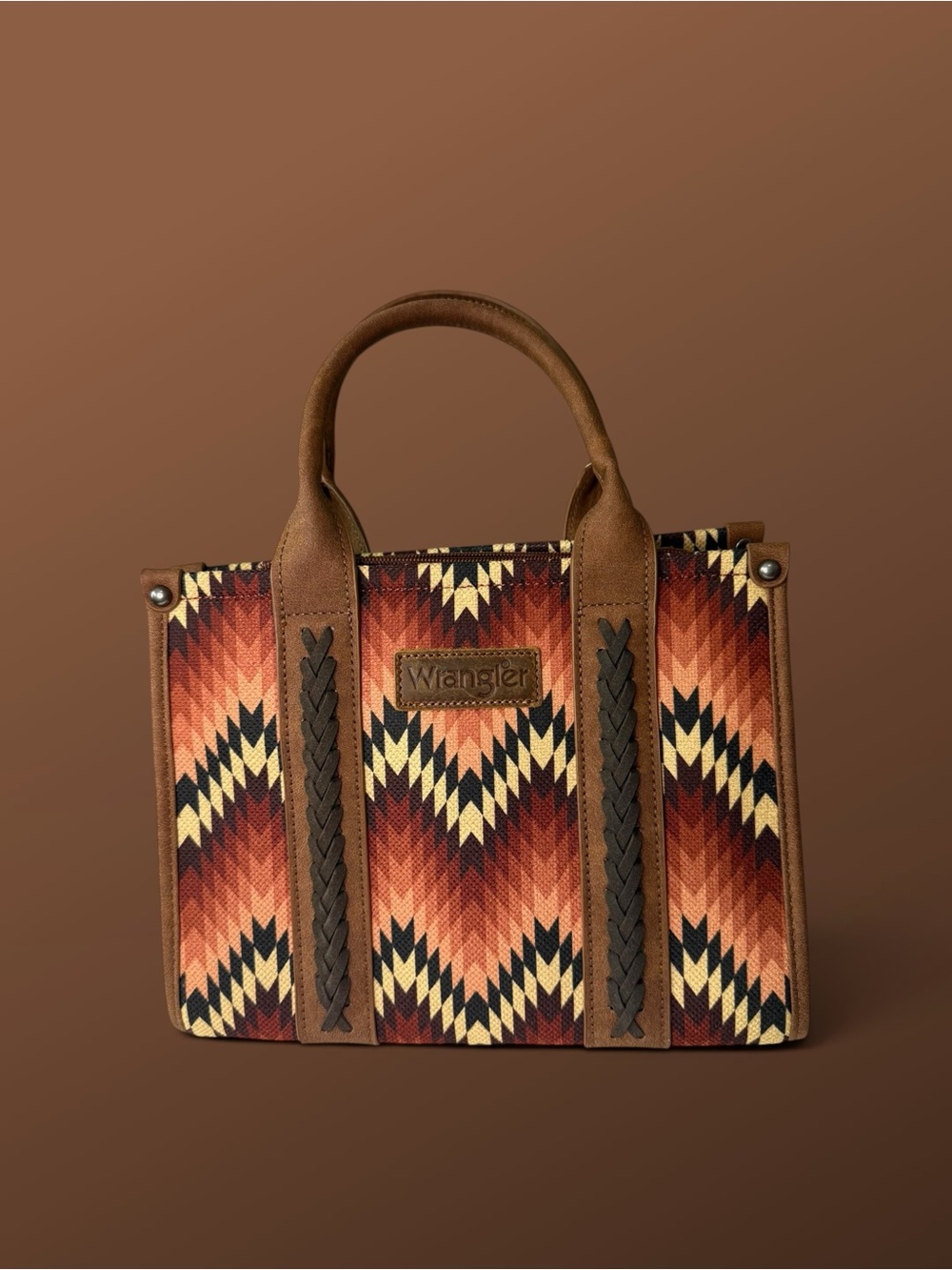 Wrangler Aztec Chevron Tote in Rust, Cream & Black